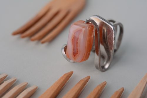 Handmade metal cupronickel ring with stone - MADEheart.com