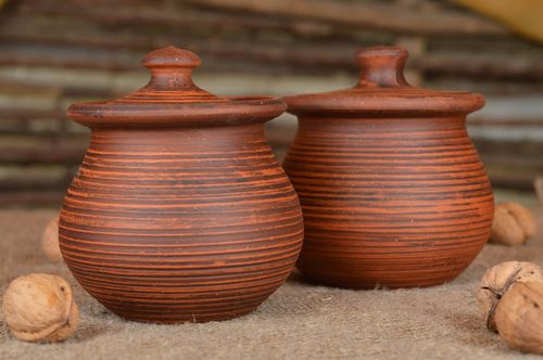 Set of two ceramic spice 12 oz pots with lids 2 lb - MADEheart.com