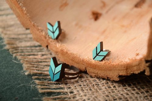 Bisutería artesanal anillo para mujer pendientes originales color azul  - MADEheart.com