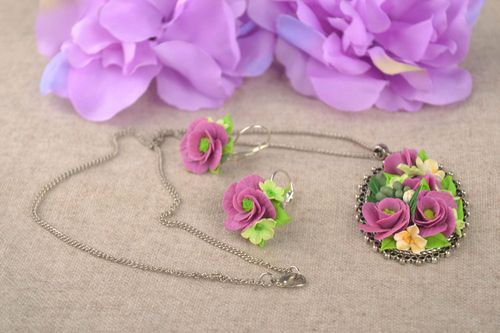 Plastic earrings plastic pendant cold porcelain designer jewelry set - MADEheart.com