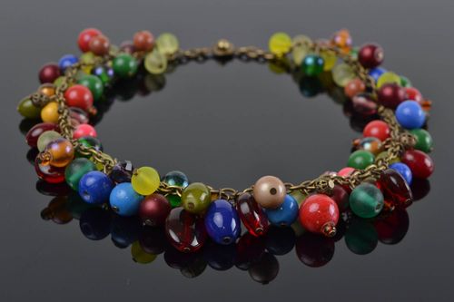 Handmade metal chain designer necklace with colorful glass beads for women - MADEheart.com