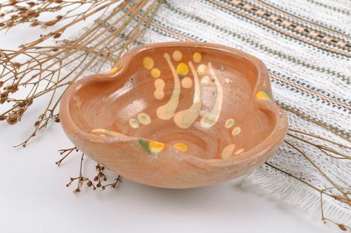 Beautiful handmade designer brown painted ceramic ashtray of unusual shape - MADEheart.com