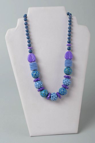 Damen Collier handgemachter Schmuck Frauen Accessoire Clay Collier blau lila  - MADEheart.com