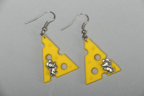 Polymer clay earrings in the shape of cheese - MADEheart.com