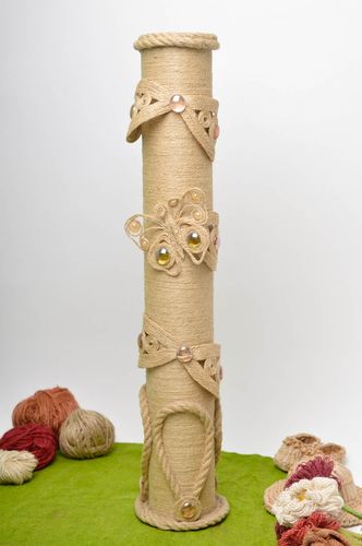 24 inches tall floor vase decorated with beige thread handmade décor 1,9 lb - MADEheart.com