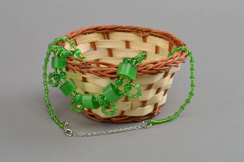 Green cats eye necklace handmade stylish accessory bright female jewelry - MADEheart.com
