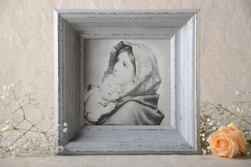 Beautiful square picture unusual wall panel in wooden frame cute home decor - MADEheart.com