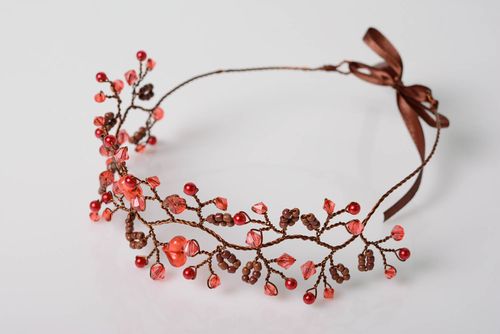 Beautiful handmade designer beaded copper wire tiara womens hair accessory - MADEheart.com
