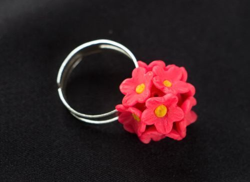 Polymer clay ring Pink Forget-me-nots - MADEheart.com