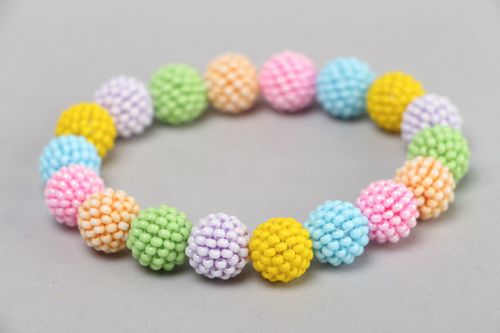 Colorful handmade stretch wrist bracelet woven of Czech beads for girls  - MADEheart.com