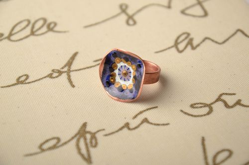 Copper ring painted with hot enamels - MADEheart.com