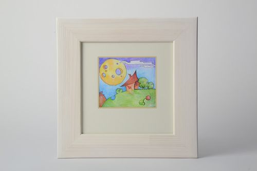 Handmade graphics landscape drawing in wooden frame - MADEheart.com