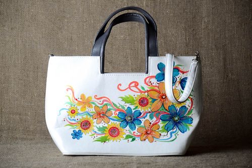 Handmade painted purse leatherette handbag summer accessories stylish handbag - MADEheart.com