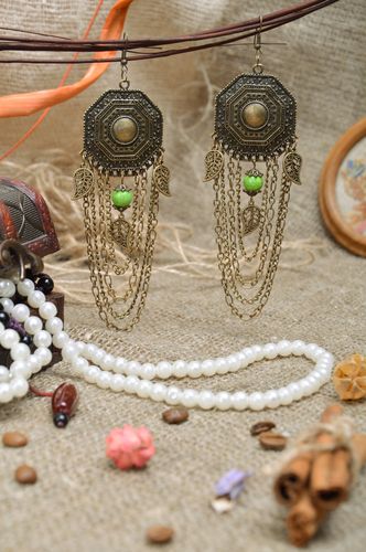 Unusual design handmade metal dangling earrings in ethnic style - MADEheart.com