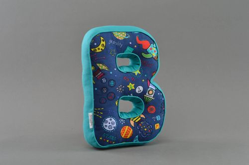 Handmade interior accent pillow patterned fabric educational soft toy letter B  - MADEheart.com