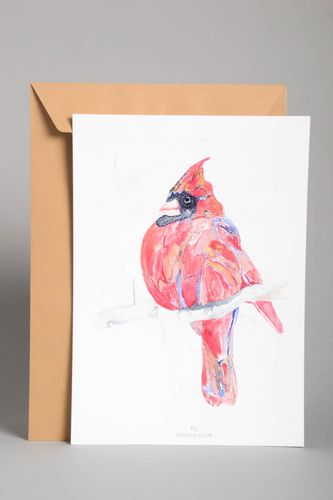 Tableau oiseau rose fait main Décoration murale design Déco chambre originale - MADEheart.com