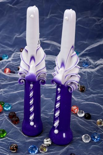 Wachs Kerzen handmade Deko Kerzen Hochzeit Accessoires Kerzen Geschenk lila weiß - MADEheart.com