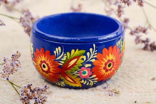 Salière originale faite main Salière en bois bleue Ustensile de cuisine - MADEheart.com