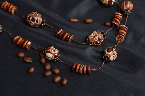 Collier pâte polymère Bijou fait main marron original Cadeau pour femme - MADEheart.com