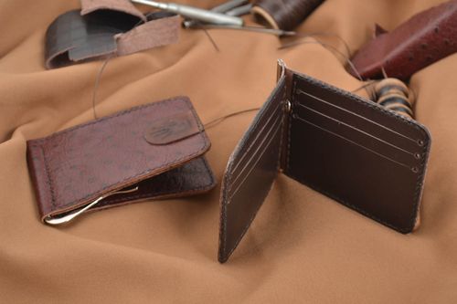 Beautiful handmade leather wallets leather money clips 2 pieces leather goods - MADEheart.com