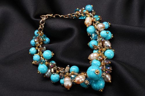 Bracelet large de fantaisie artisanal en turquoise  - MADEheart.com