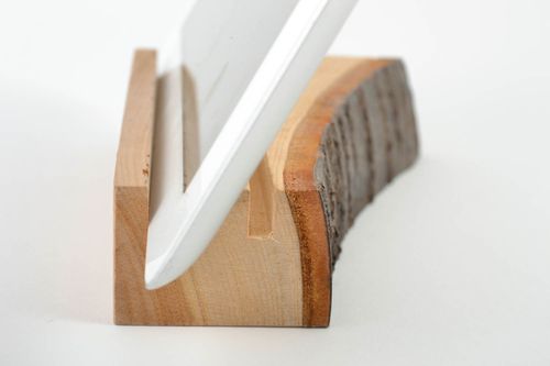 Handmade designer wooden tablet holder in eco style for desktop decor - MADEheart.com