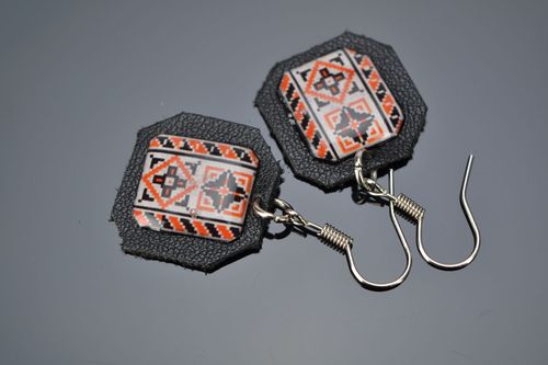 Ethno style leather earrings Vyshyvanka - MADEheart.com