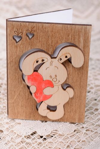 Postal artesanal de felicitación de contrachapado - MADEheart.com