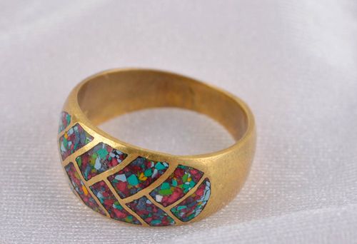 Metal ring handmade brass ring with natural stones trendy jewelry metal ring - MADEheart.com