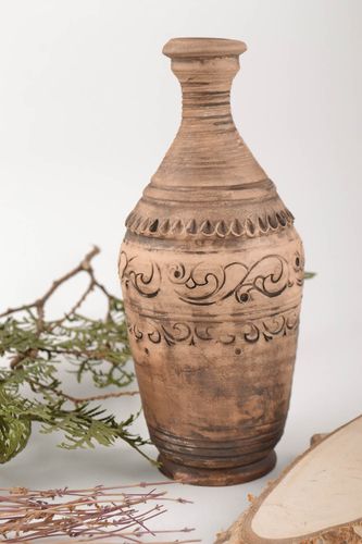 15 oz ceramic bottle shape ceramic pitcher carafe made of white clay 0,9 lb - MADEheart.com
