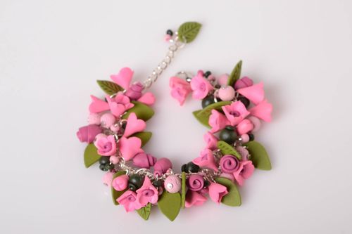 Handmade floral bracelet polymer clay floral jewelry gifts for girls cool gifts - MADEheart.com