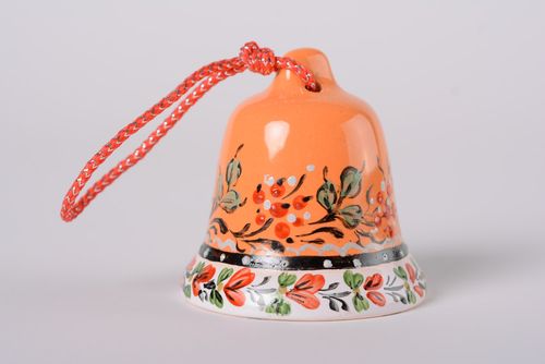 Handmade decorative orange maiolica ceramic hanging bell painted with glaze - MADEheart.com