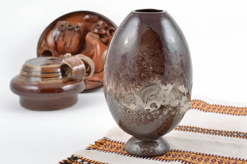Handmade ceramic brown egg shape vase for décor 0,83 lb - MADEheart.com