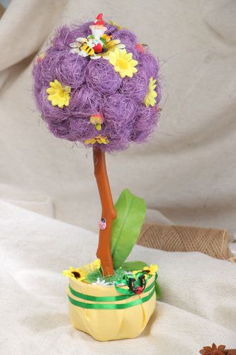 Handmade decorative tree topiary with violet sisal and artificial flowers - MADEheart.com