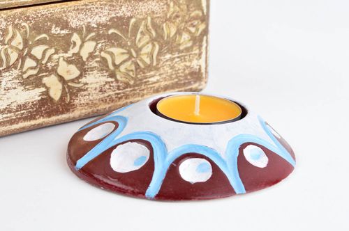 Handmade Deco Teelichthalter bunt Gips Dekoration Tisch Kerzenständer rund schön - MADEheart.com
