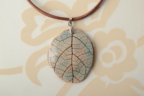 Handmade clay pendant painted with enamels Leaf - MADEheart.com