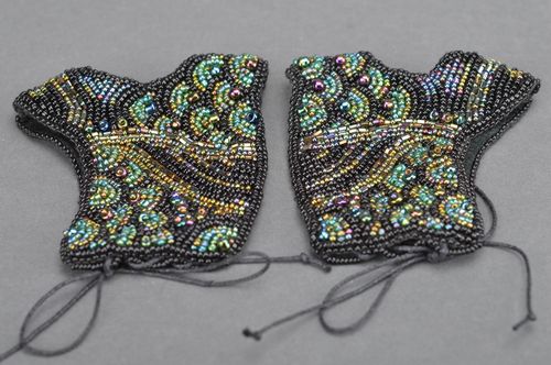 Ensemble de mitaines de perles de rocaille à base de cuir faites main 2 pièces - MADEheart.com