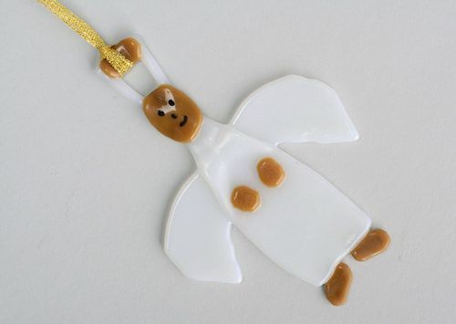Pingente para interior Anjo branco fusão de vidro - MADEheart.com