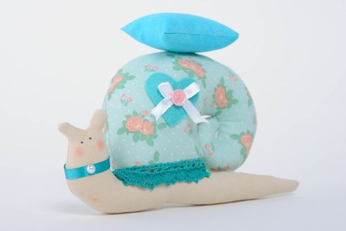 Fabric toy in the form of a blue snail beautiful handmade interior decor element - MADEheart.com