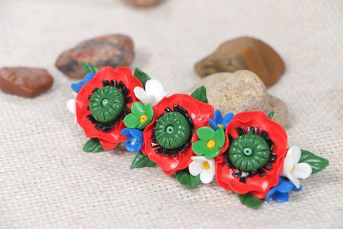 Barrette cheveux Accessoire coiffure fait main fleurs rouges Cadeau pour femme - MADEheart.com