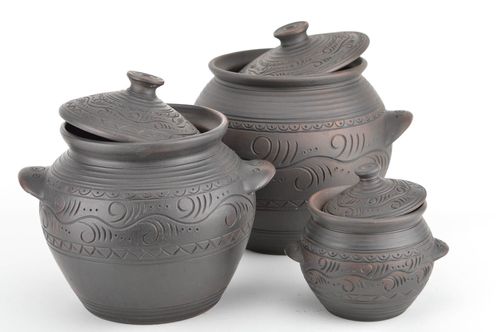 Set of handmade ceramic pots for baking 3 pieces 4 l 2 l and 500 ml home decor - MADEheart.com