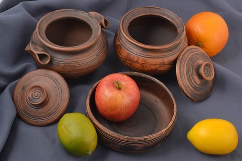 Ceramic lovely kitchenware 2 unusual handmade pots beautiful designer plate - MADEheart.com