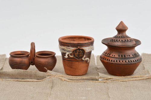Decorative three clay jars for spices handcrafted 0,82 lb - MADEheart.com