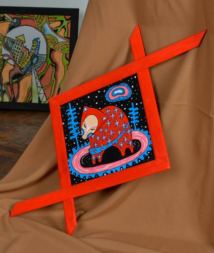 Tableau à lacrylique avec cadre rouge - MADEheart.com