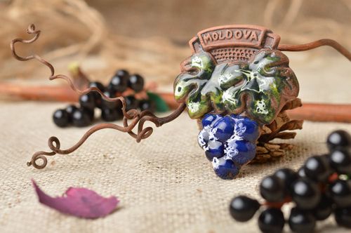 Beautiful handmade designer ceramic fridge magnet Grapes home decor - MADEheart.com