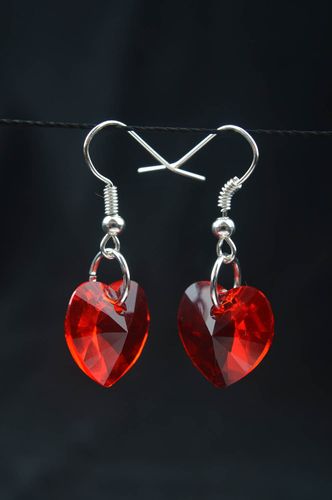 Handmade Ohrringe Herz Schmuck Kristall Modeschmuck Ohrringe lang schön rot - MADEheart.com