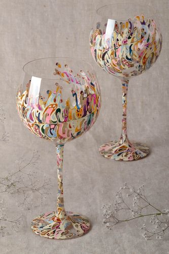Grandes flûtes à champagne 2 pièces 70 cl faites main avec peinture vitrail - MADEheart.com