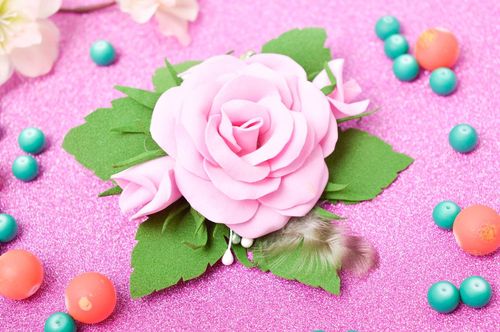 Заколка с цветком украшение ручной работы аксессуар для волос розовый модный - MADEheart.com
