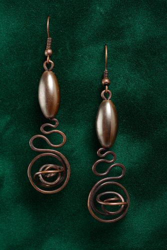 Festive beautiful earrings handmade copper earrings dangling earrings gift - MADEheart.com