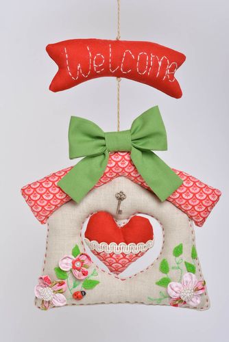 Beautiful red handmade natural fabric soft interior hanging Welcome - MADEheart.com